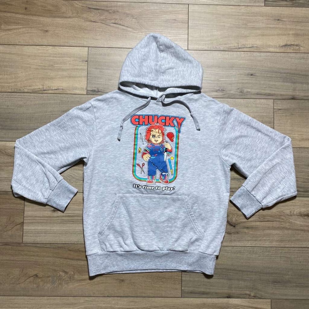 Chucky Mens Its Time to‎ Play Long Sleeve Pullover Hoodie Size Small Gray